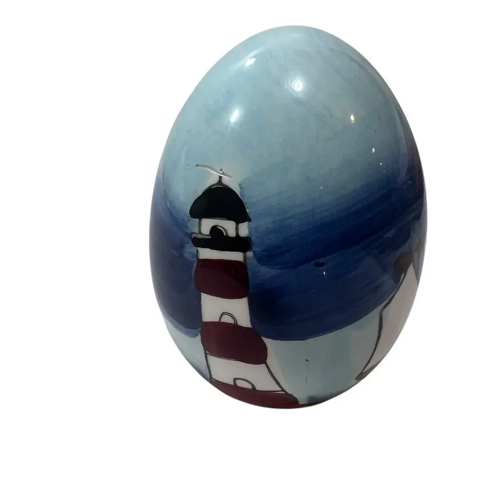 Vintage Nautical Lighthouse Hand-painted Ceramic Egg Lighthouse Sailboat‎